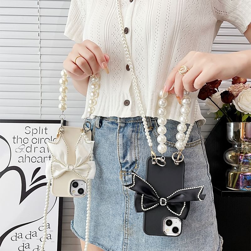 Bow Case Pearl Phone Lanyard Faux