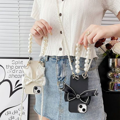 Bow Case Pearl Phone Lanyard Faux