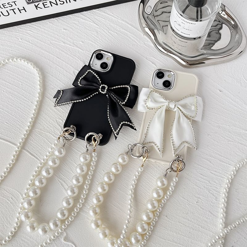 Bow Case Pearl Phone Lanyard Faux