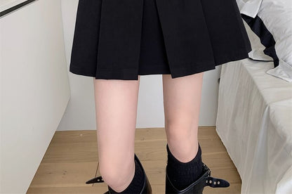 High-Rise Solid Mini Pleated Skirt