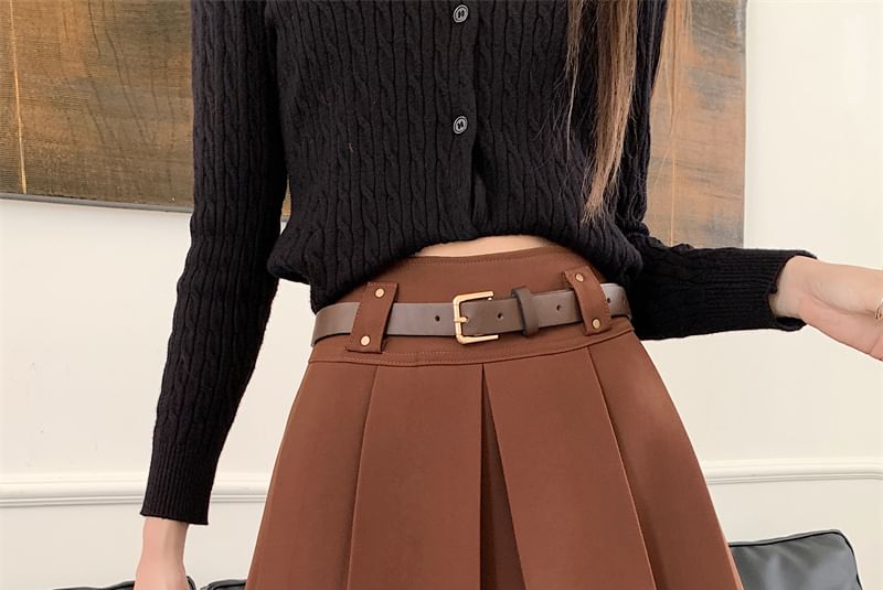 High-Rise Solid Mini Pleated Skirt