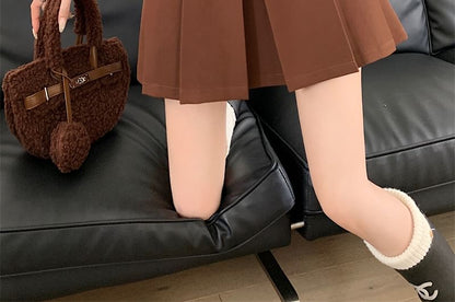 High-Rise Solid Mini Pleated Skirt