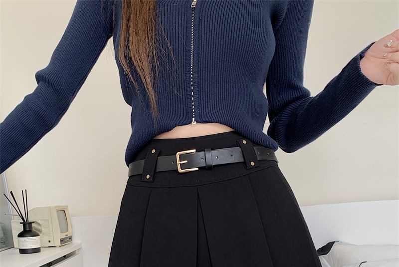 High-Rise Solid Mini Pleated Skirt