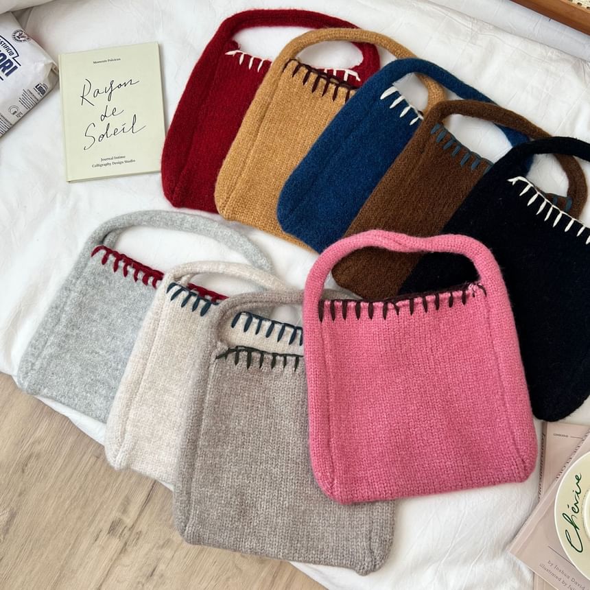 Contrast Stitch Knit Tote Bag