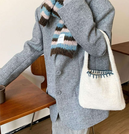 Contrast Stitch Knit Tote Bag