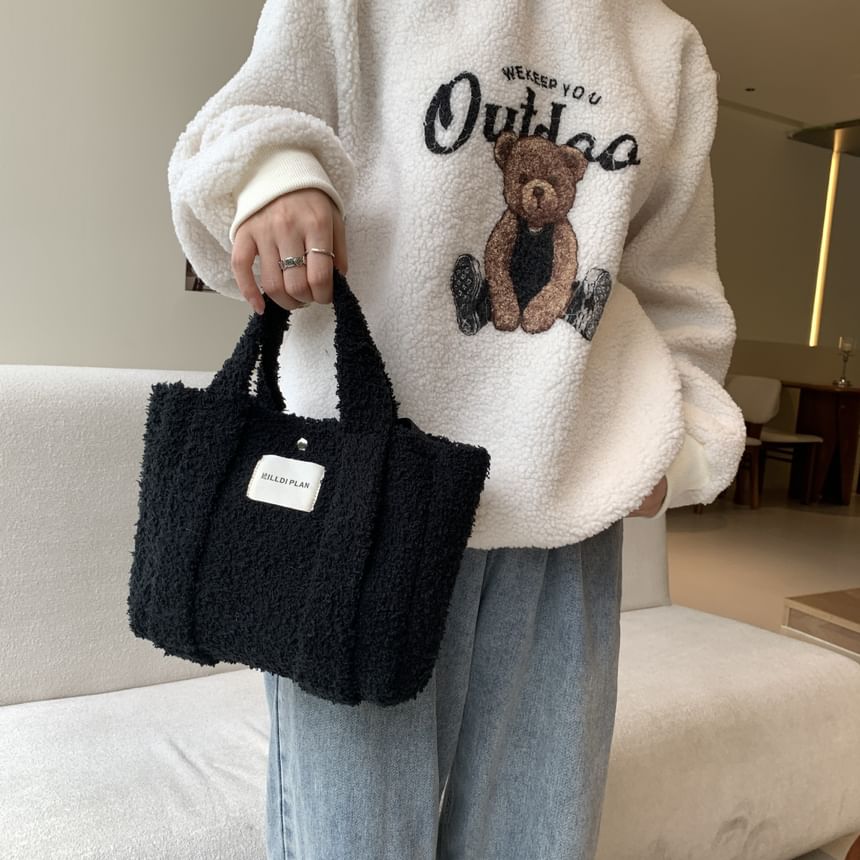 Plain Fleece Crossbody Tote Bag