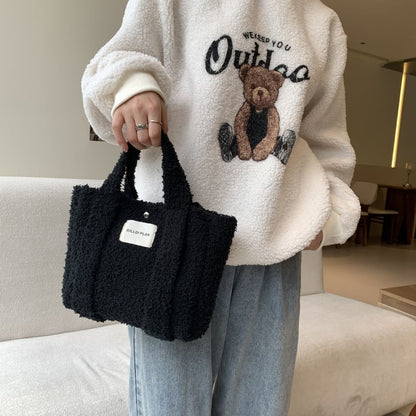 Plain Fleece Crossbody Tote Bag