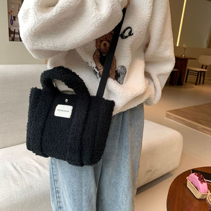 Plain Fleece Crossbody Tote Bag