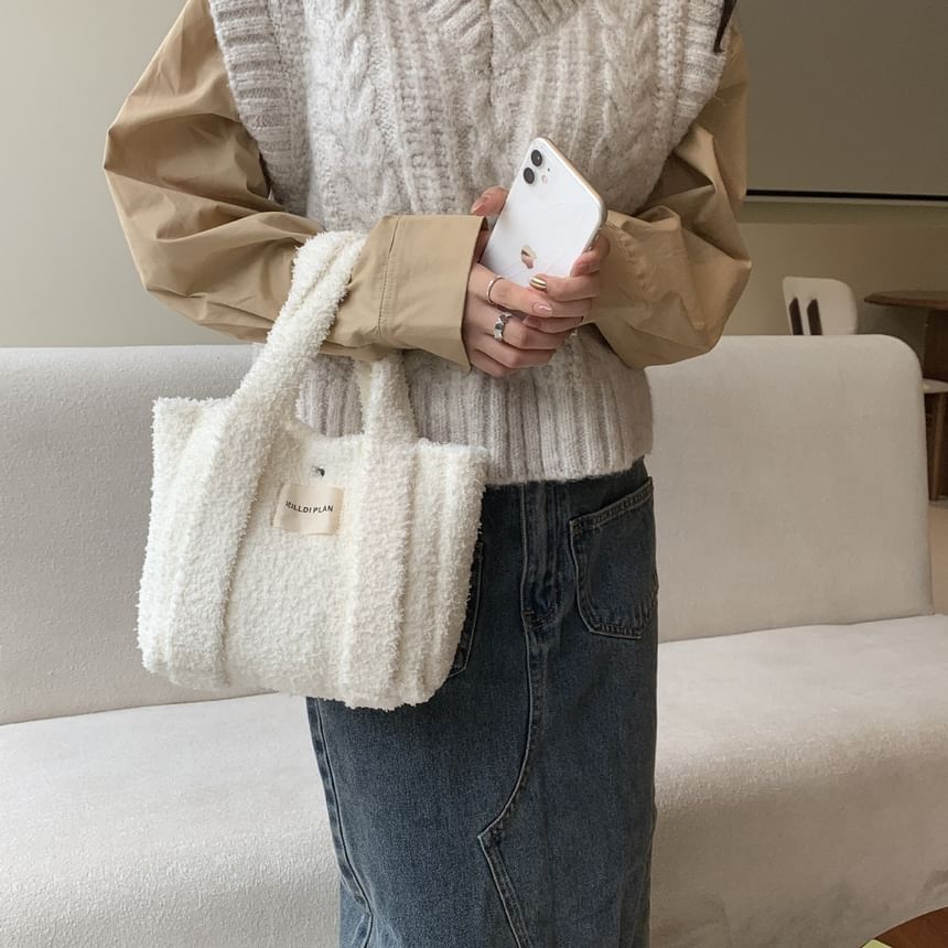 Plain Fleece Crossbody Tote Bag