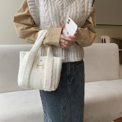 Plain Fleece Crossbody Tote Bag