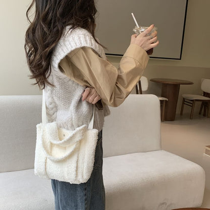 Plain Fleece Crossbody Tote Bag