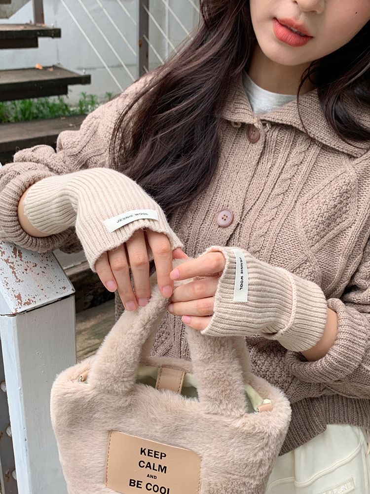 Plain Ribbed Knit Fingerless Gloves