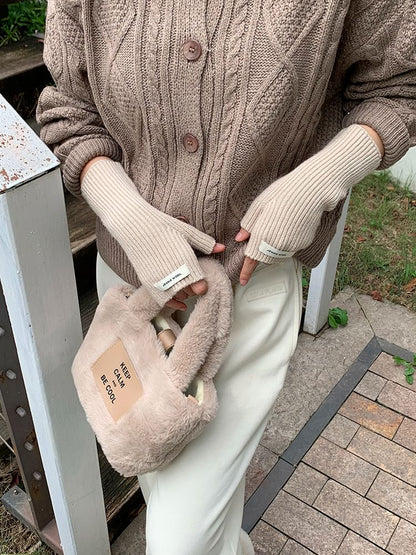 Plain Ribbed Knit Fingerless Gloves