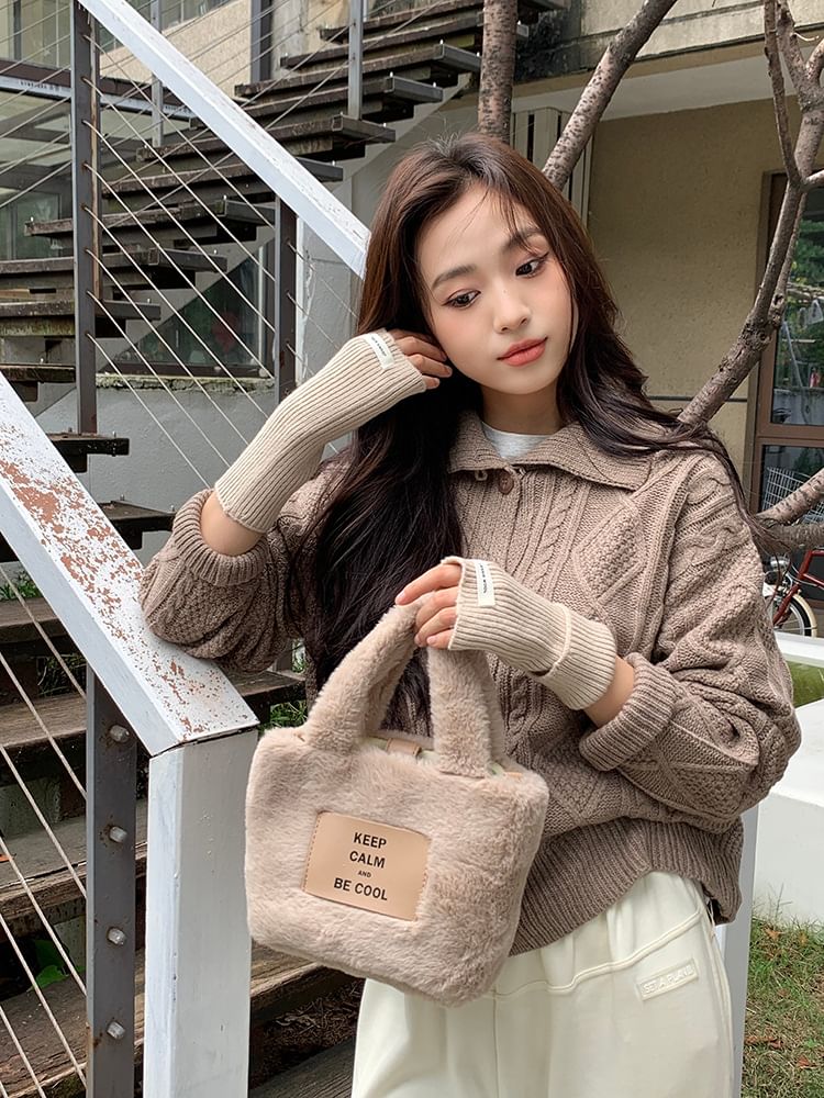 Plain Ribbed Knit Fingerless Gloves