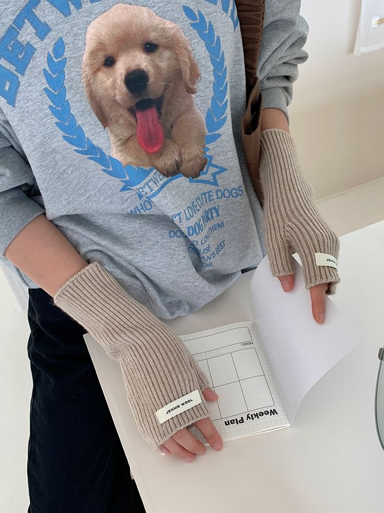 Plain Ribbed Knit Fingerless Gloves