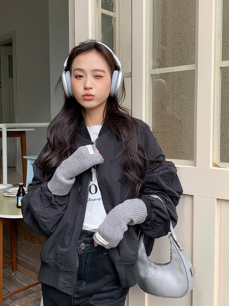 Plain Ribbed Knit Fingerless Gloves