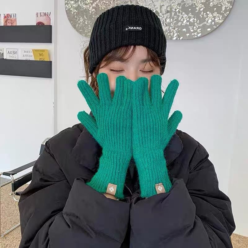 Plain Ribbed Knit Gloves