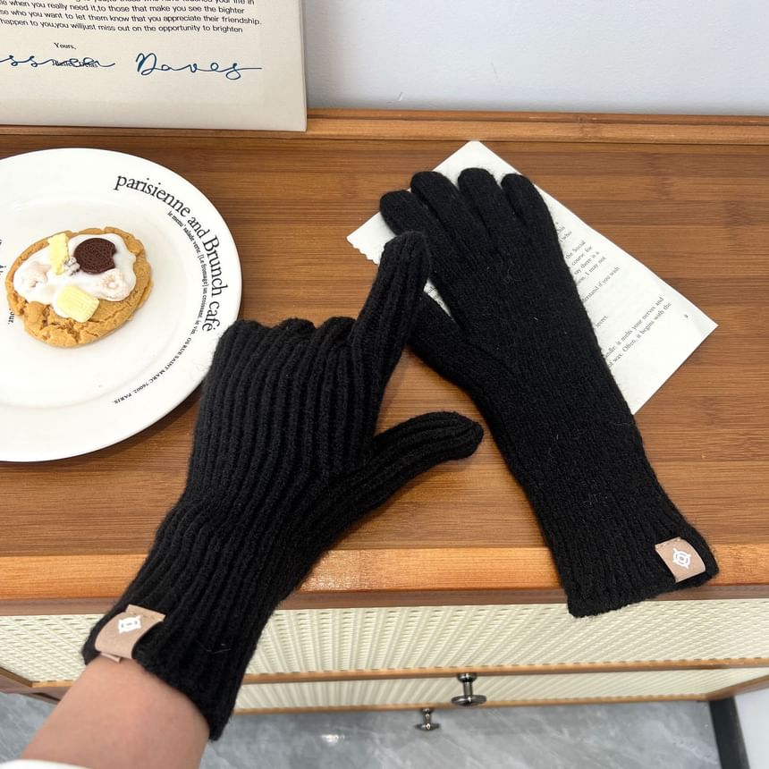 Plain Ribbed Knit Gloves