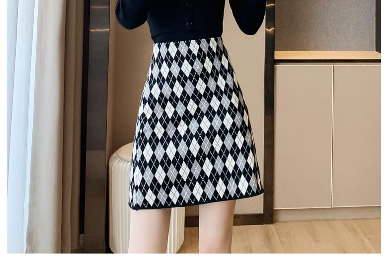 High Waist Argyle Knit Mini A