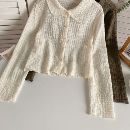 Langärmliges, schlichtes, gerafftes Hemd zum Zuknöpfen