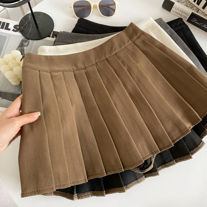 Mid Rise Plain Pleated Mini A-Line Skirt