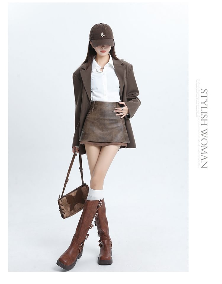 High-Rise Faux Leather Mini A-Line Skirt