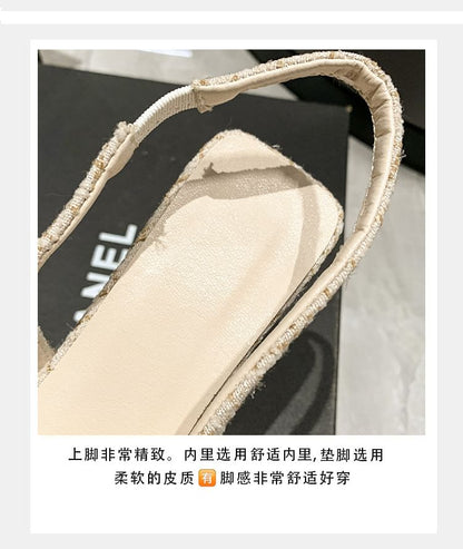 Pointed Plaid Slingback Kitten Heel Sandals