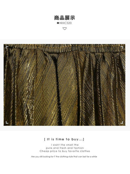 Metallic Pleated A-Line Skirt