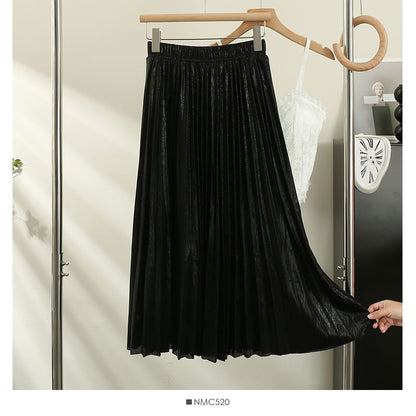 Metallic Pleated A-Line Skirt