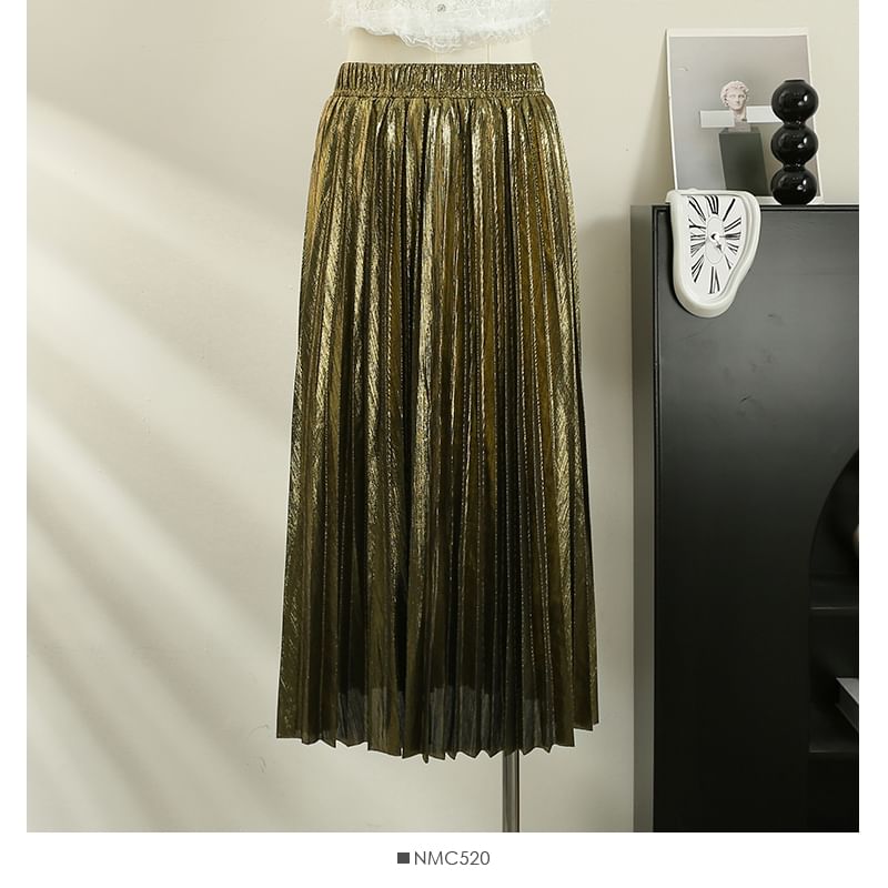 Metallic Pleated A-Line Skirt
