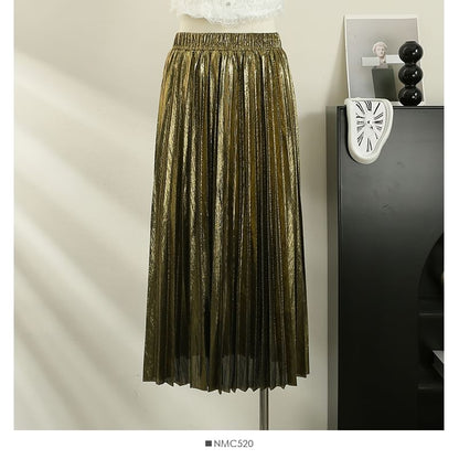 Metallic Pleated A-Line Skirt