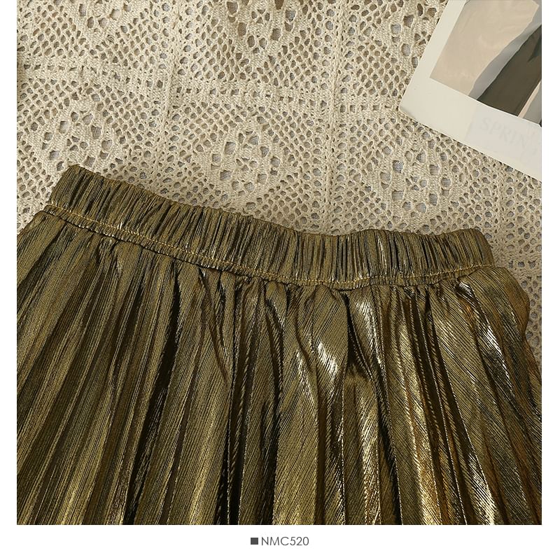 Metallic Pleated A-Line Skirt