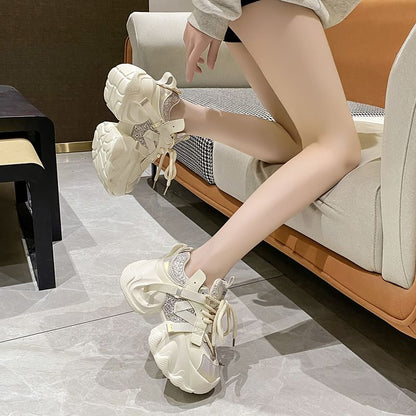 Platform Chunky Heel Lettering Sneakers