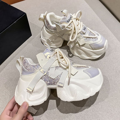 Platform Chunky Heel Lettering Sneakers