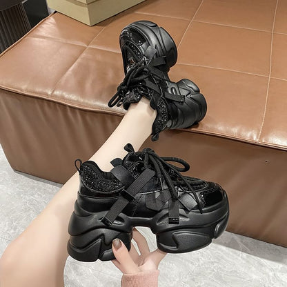 Platform Chunky Heel Sequined Sneakers