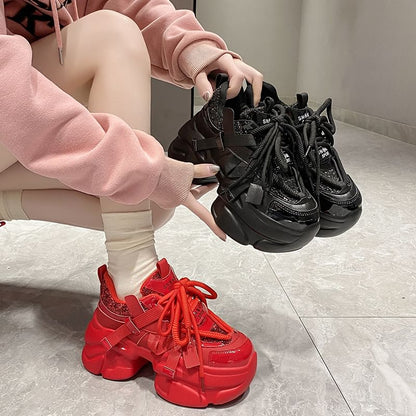 Platform Chunky Heel Sequined Sneakers