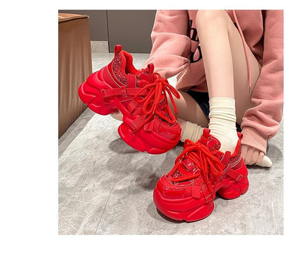 Platform Chunky Heel Sequined Sneakers