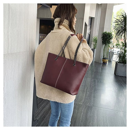 Chain Strap Faux Leather Tote Bag