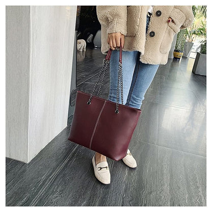 Chain Strap Faux Leather Tote Bag