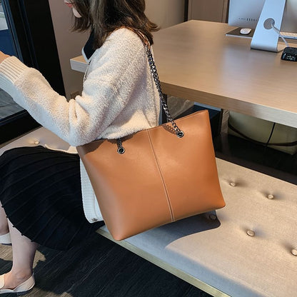 Chain Strap Faux Leather Tote Bag