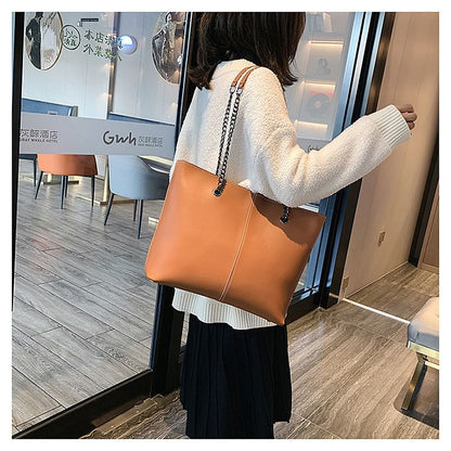 Chain Strap Faux Leather Tote Bag