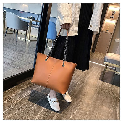 Chain Strap Faux Leather Tote Bag