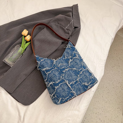Floral Denim Tote Bag