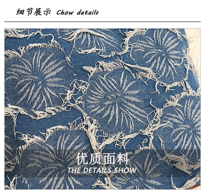 Floral Denim Tote Bag