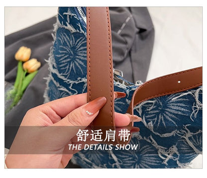 Floral Denim Tote Bag