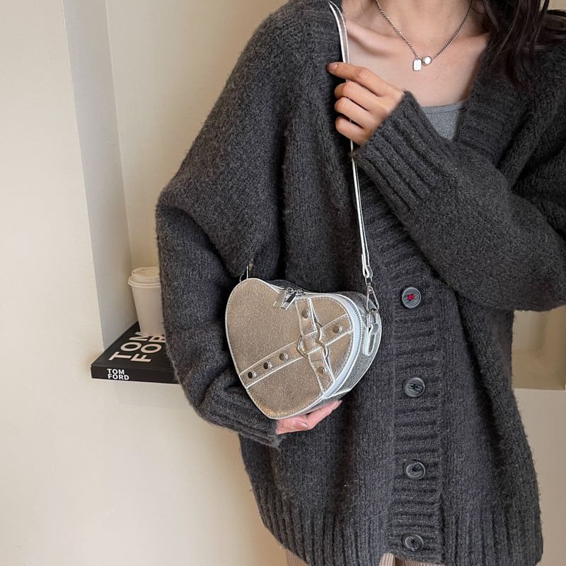 Heart Faux Leather Crossbody Bag