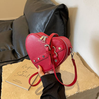 Heart Faux Leather Crossbody Bag