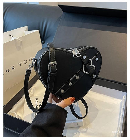 Heart Faux Leather Crossbody Bag