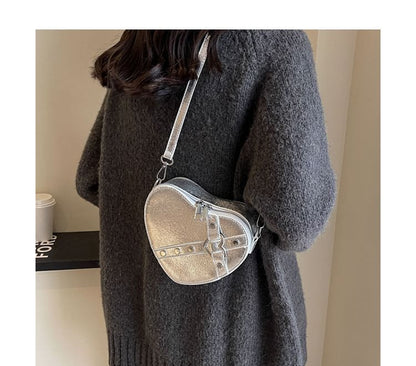 Heart Faux Leather Crossbody Bag