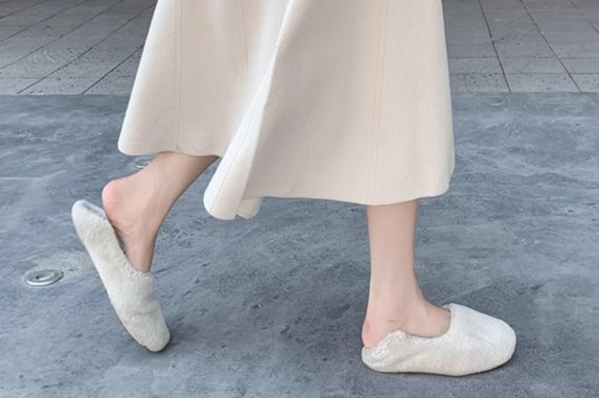 High-Rise Solid Midi A-Line Knit Skirt with Crew Neck Sweater